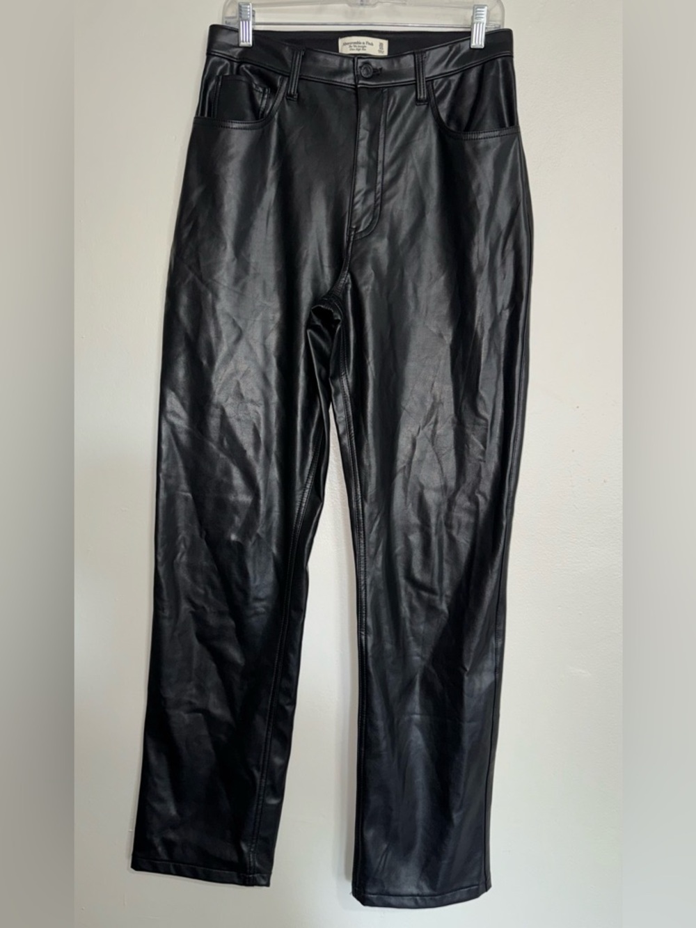 Abercrombie & Fitch The 90s Straight Ultra High Rise Black Faux Leather Pants